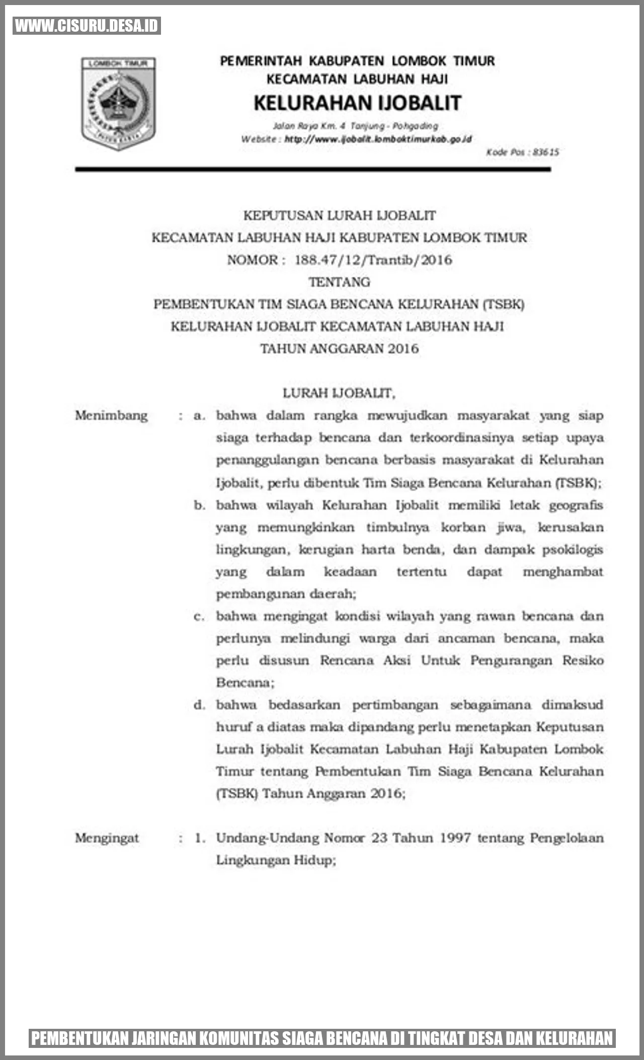 Pembentukan Jaringan Komunitas Siaga Bencana di Tingkat Desa dan Kelurahan